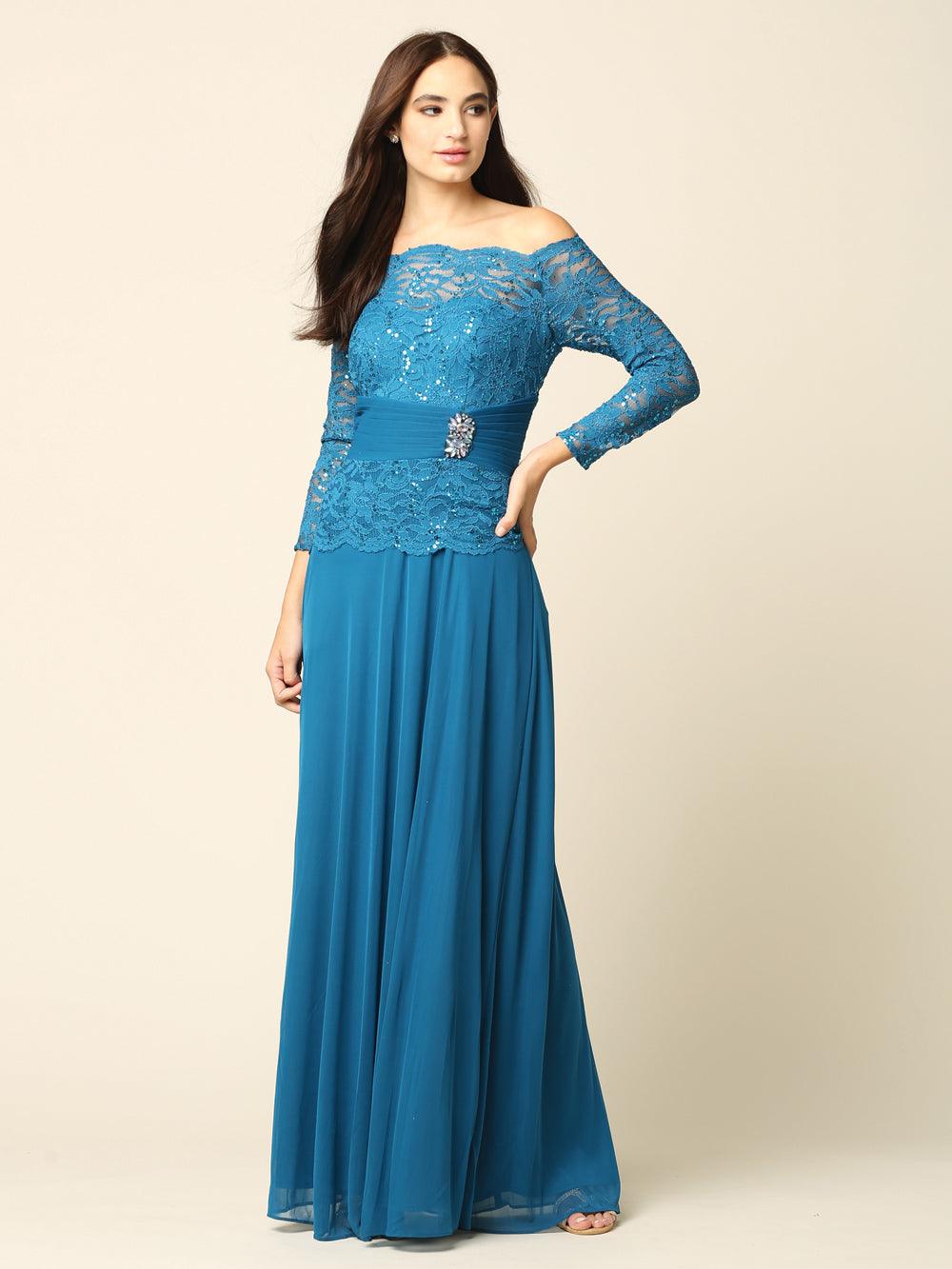 Long Mother of the Bride Off Shoulder Formal Dress | The Dress Outlet