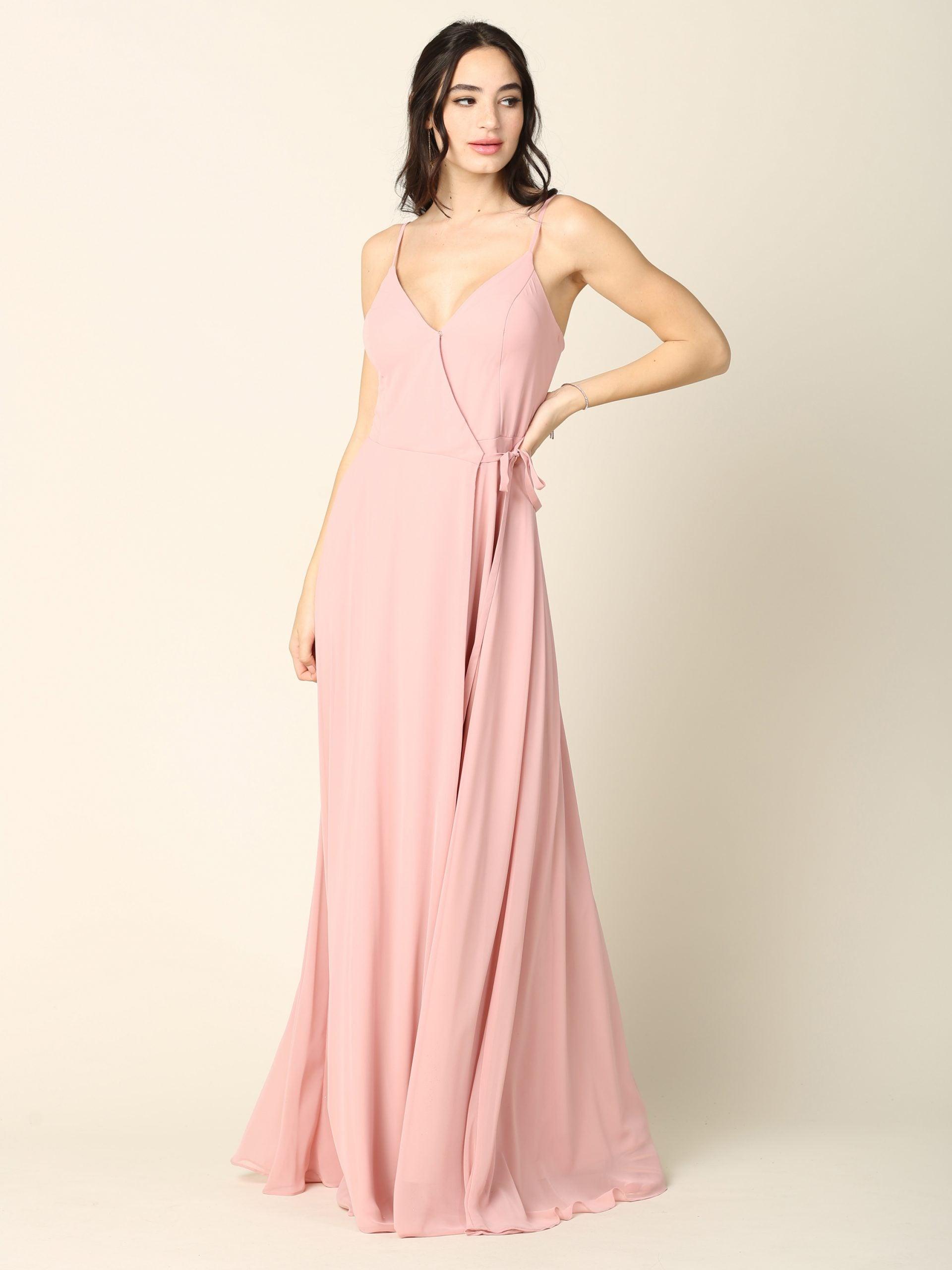 Long Spaghetti Strap Chiffon Wrap Bridesmaids Gown The Dress Outlet 0617