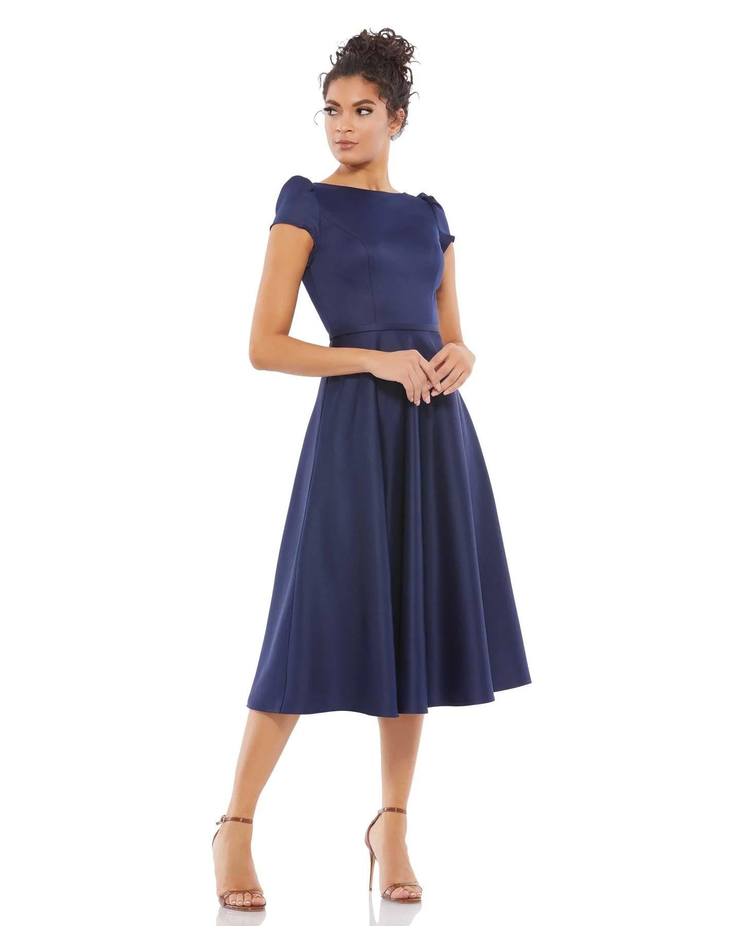 Mac Duggal 26663 Cap Sleeve Tea Length Dress | The Dress Outlet