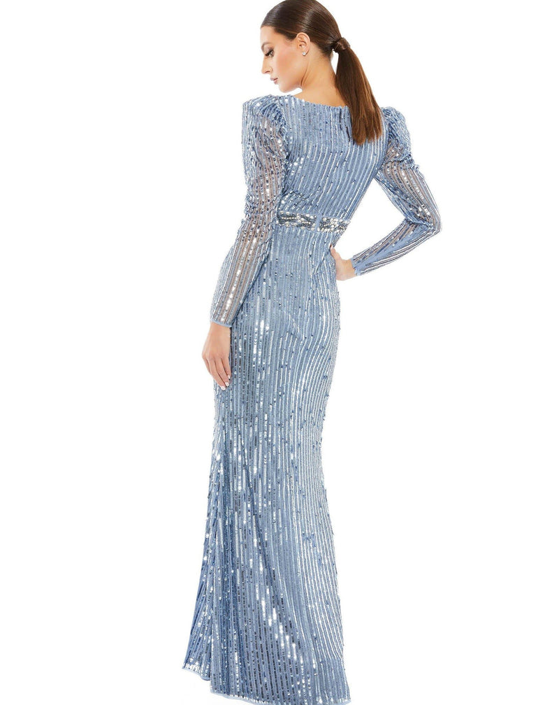 Plus Off Shoulder Puff Sleeve Floor Length Sequin Formal Dress