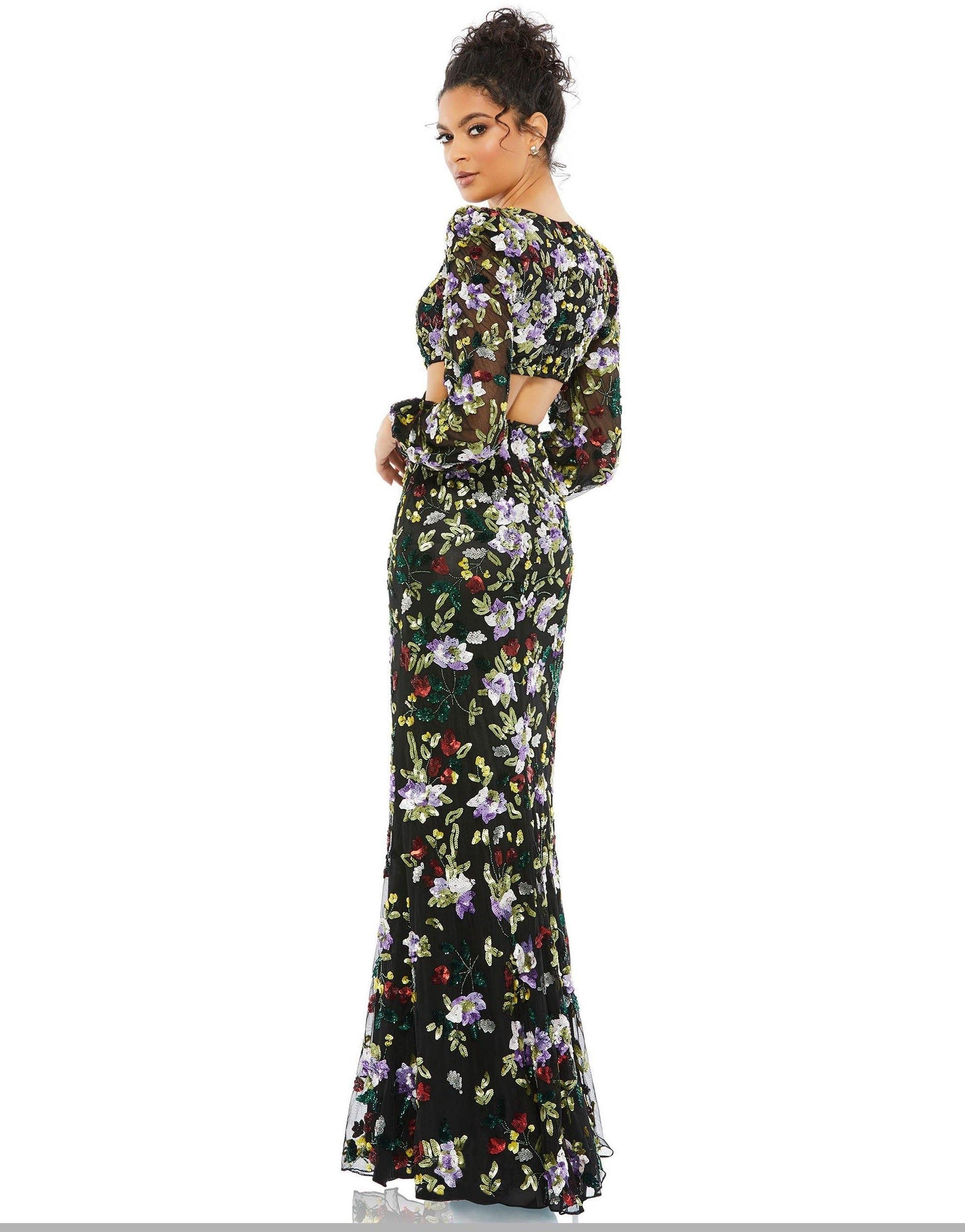 Mac Duggal Long Sleeve Floral Formal Dress 5566 - The Dress Outlet