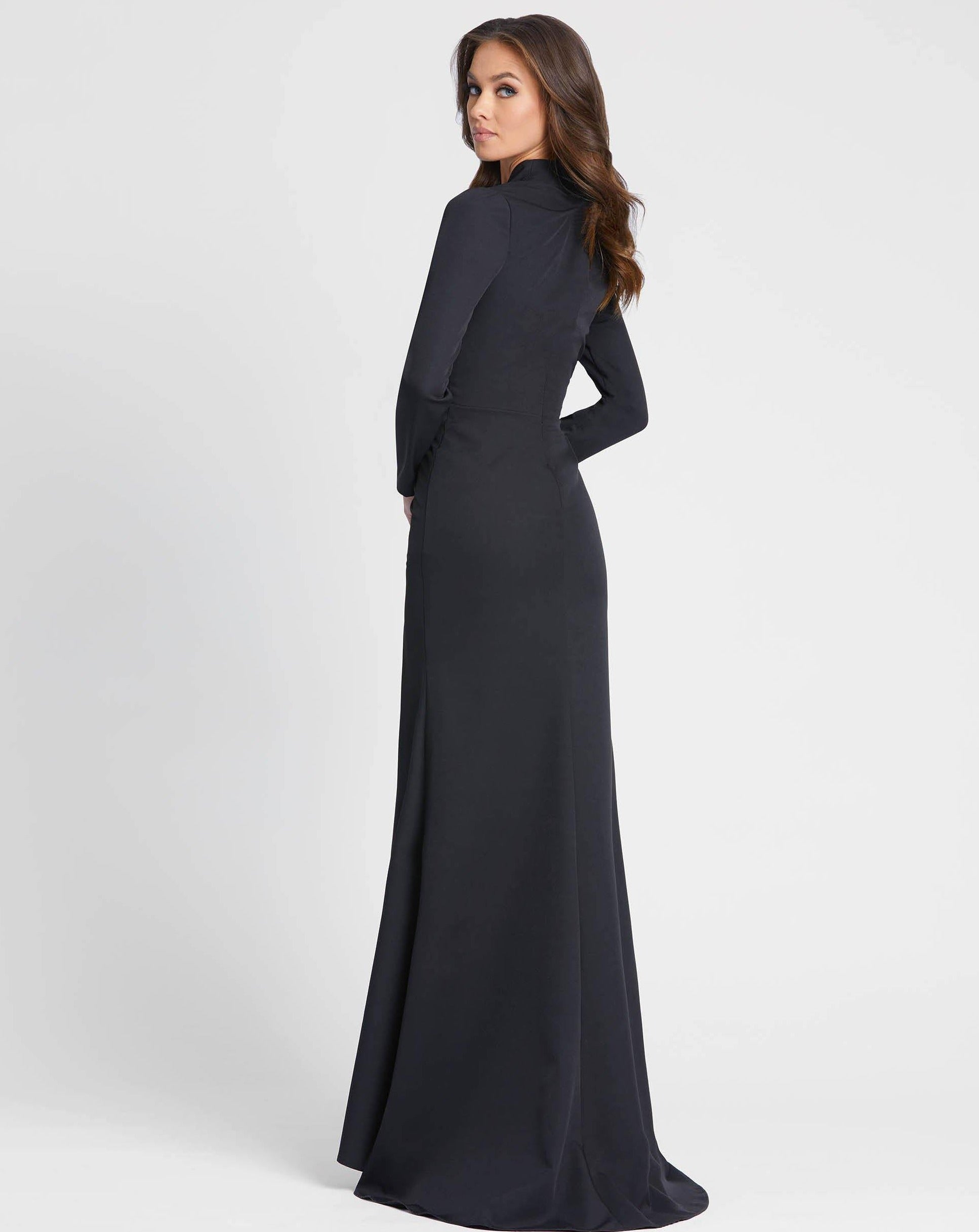 Mac Duggal 49097 Long Sleeve Formal High Slit Dress | The Dress Outlet