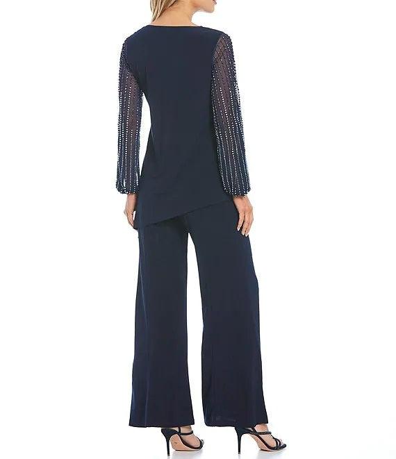 Marina Beaded Long Sleeve 2 Piece Formal Pant Set | The Dress Outlet