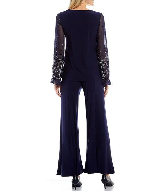 Marina Formal Beaded Long Sleeve Two Piece Pant Set | The Dress Outlet