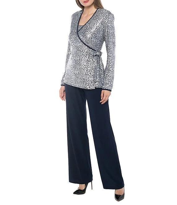 Marina Long Sleeve Formal Metallic Pant Suit | The Dress Outlet