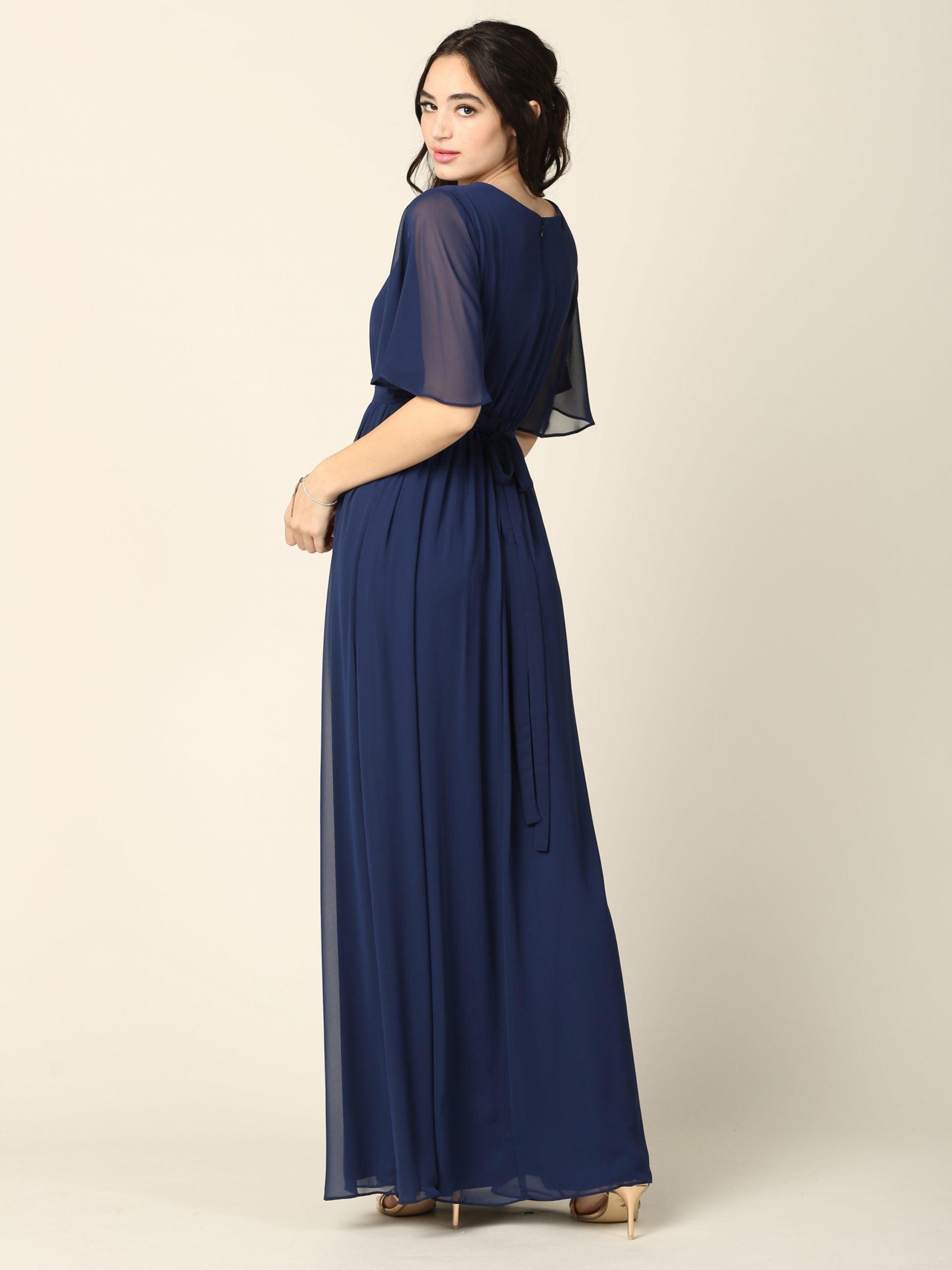 Mother of the Bride Flutter Sleeve Long Dress | The Dress Outlet