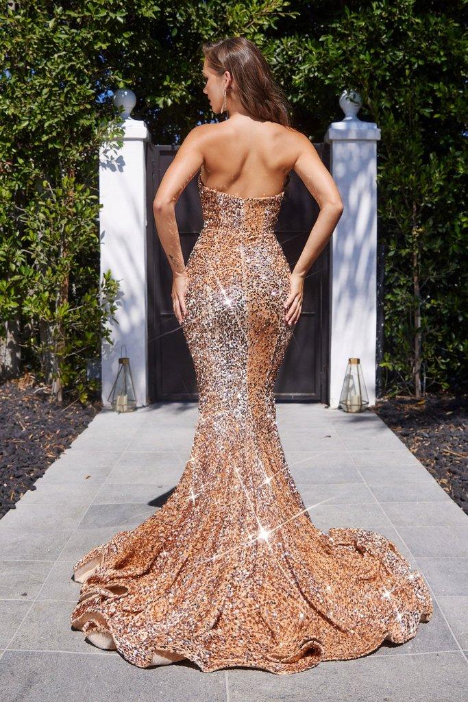 Sexy Gold Prom Dress with Corset Back,Long Evening Dresses with