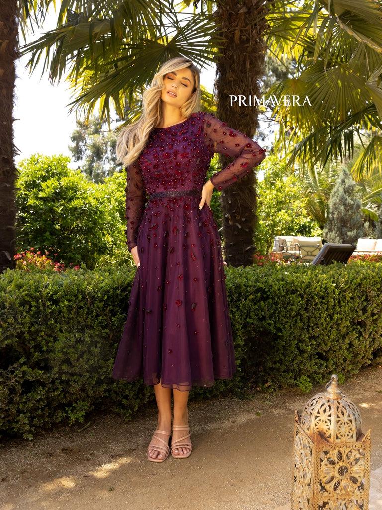 Primavera Couture Long Sleeve Tea Length Dress 11072
