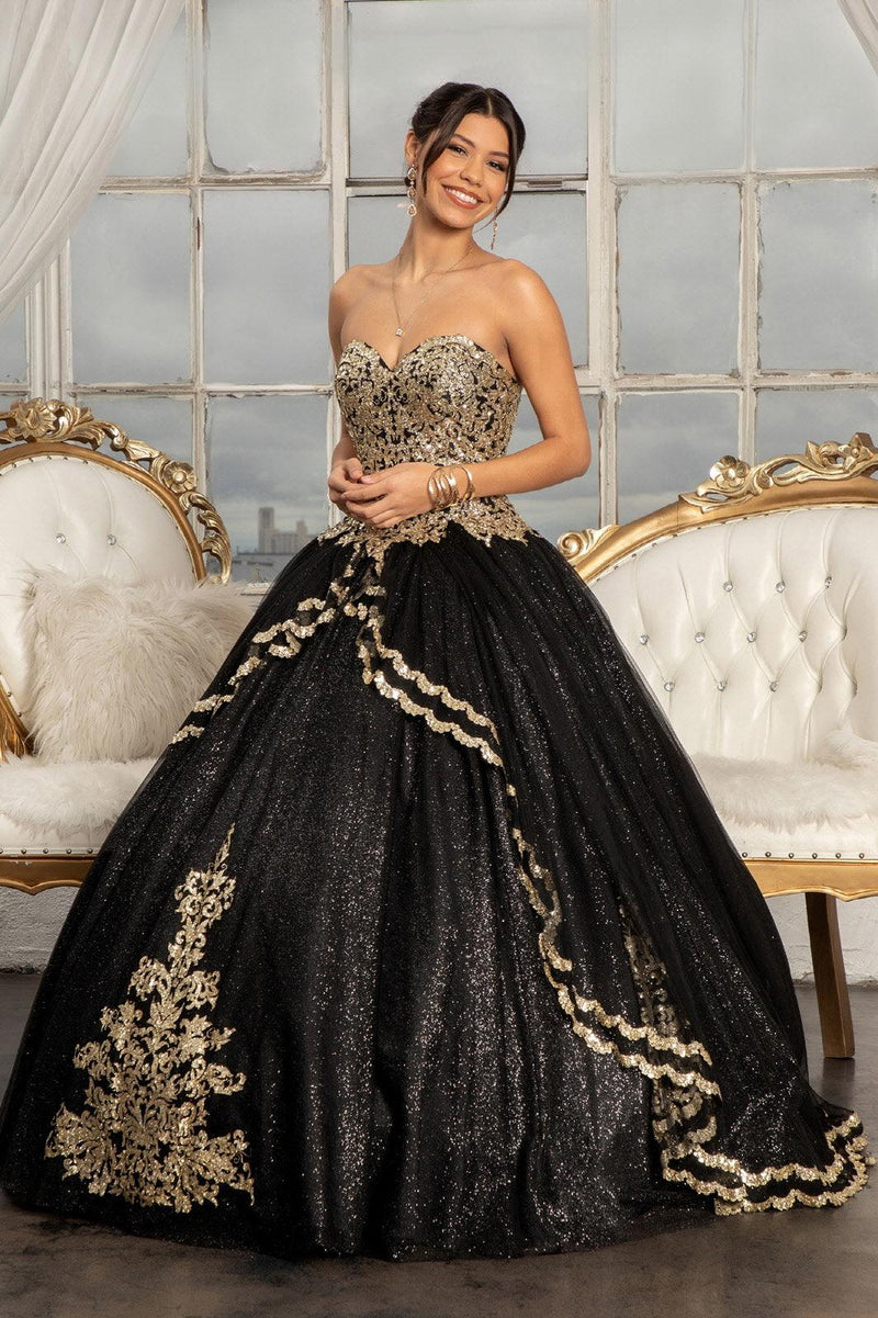 Off Shoulder Black Ball Gown Black Sparkly Quince Dress With Lace Appliques  And Illusion Tulle Long Sleeve Prom Dress From Greatvip, $146.34 |  DHgate.Com