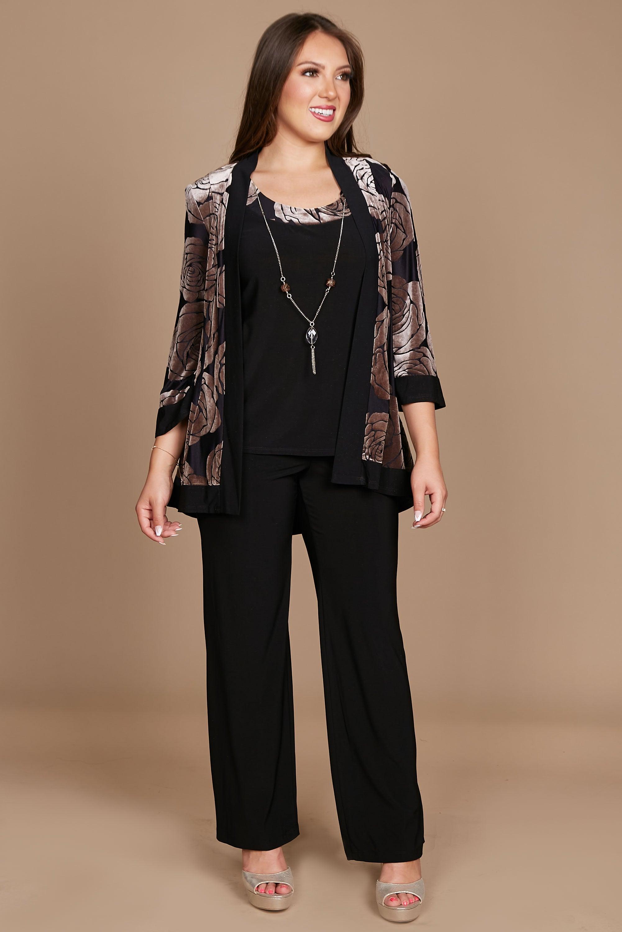 R&M Richards 9017W Formal Plus Size Black Pant Suit | The Dress Outlet