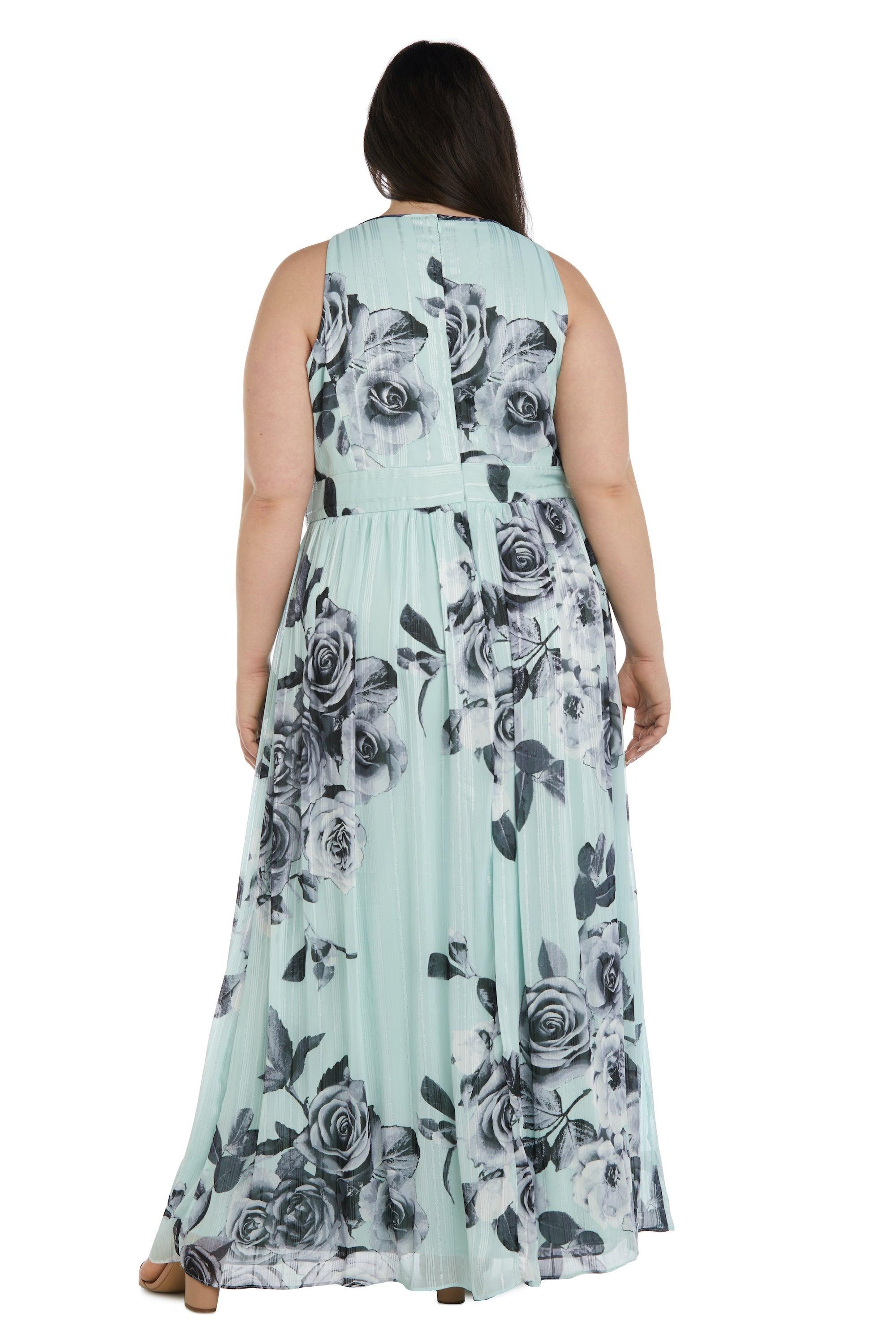 R&M Richards 7045W Long Plus Size Halter Print Gown | The Dress Outlet