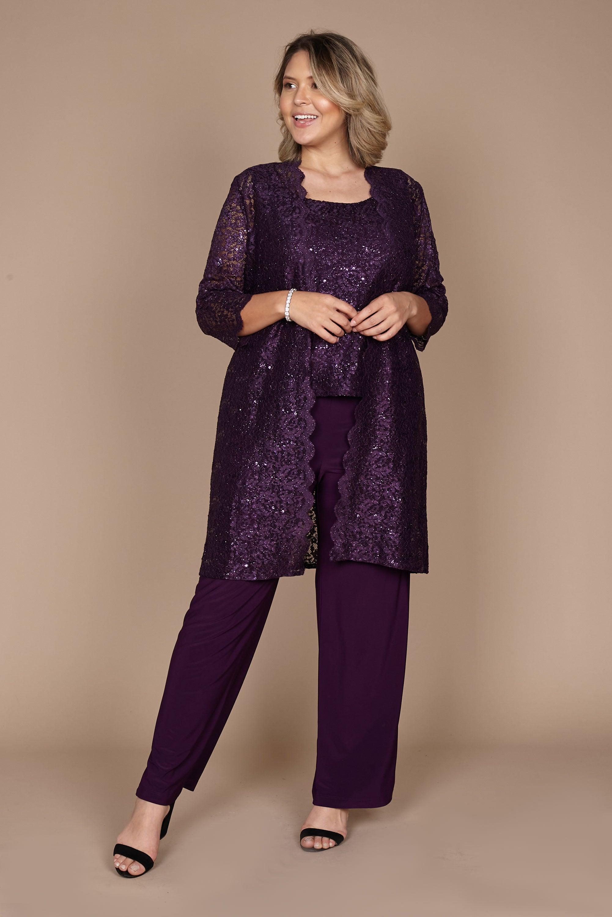 R&M Richards Metallic Lace Petite Pant Suit 1993P | The Dress Outlet