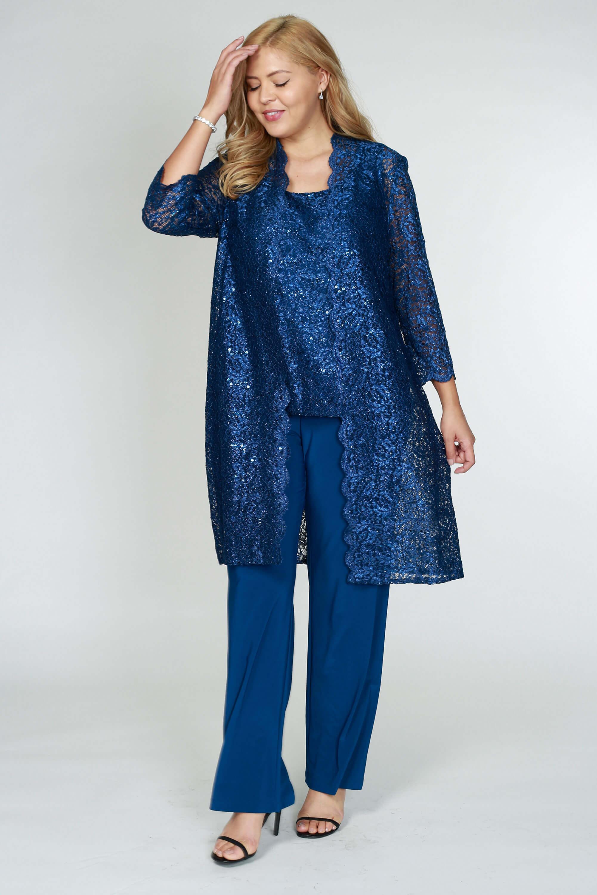 R&M Richards 1993P Metallic Lace Petite Pant Suit | The Dress Outlet