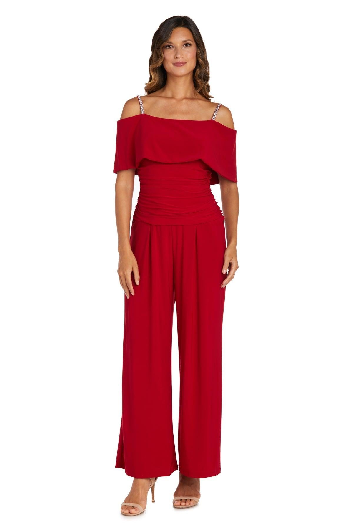 R&M Richards Petite Off Shoulder Jumpsuit 5982P | The Dress Outlet