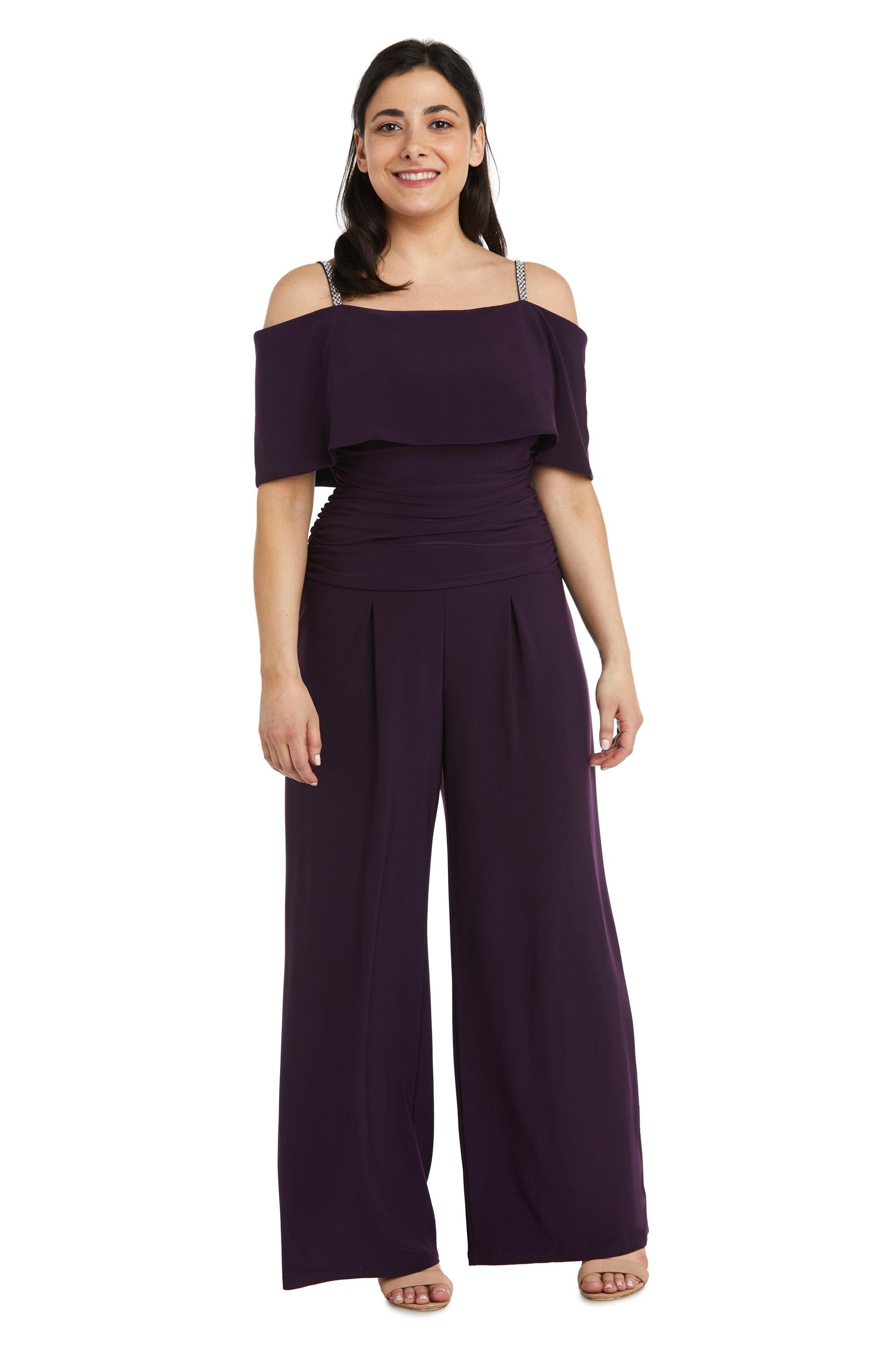 R&M Richards Petite Off Shoulder Jumpsuit 5982P | The Dress Outlet