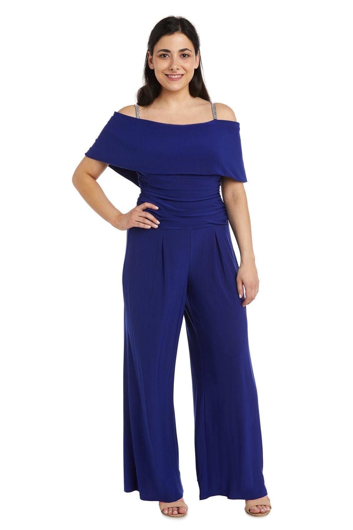 R&M Richards Petite Off Shoulder Jumpsuit 5982P | The Dress Outlet