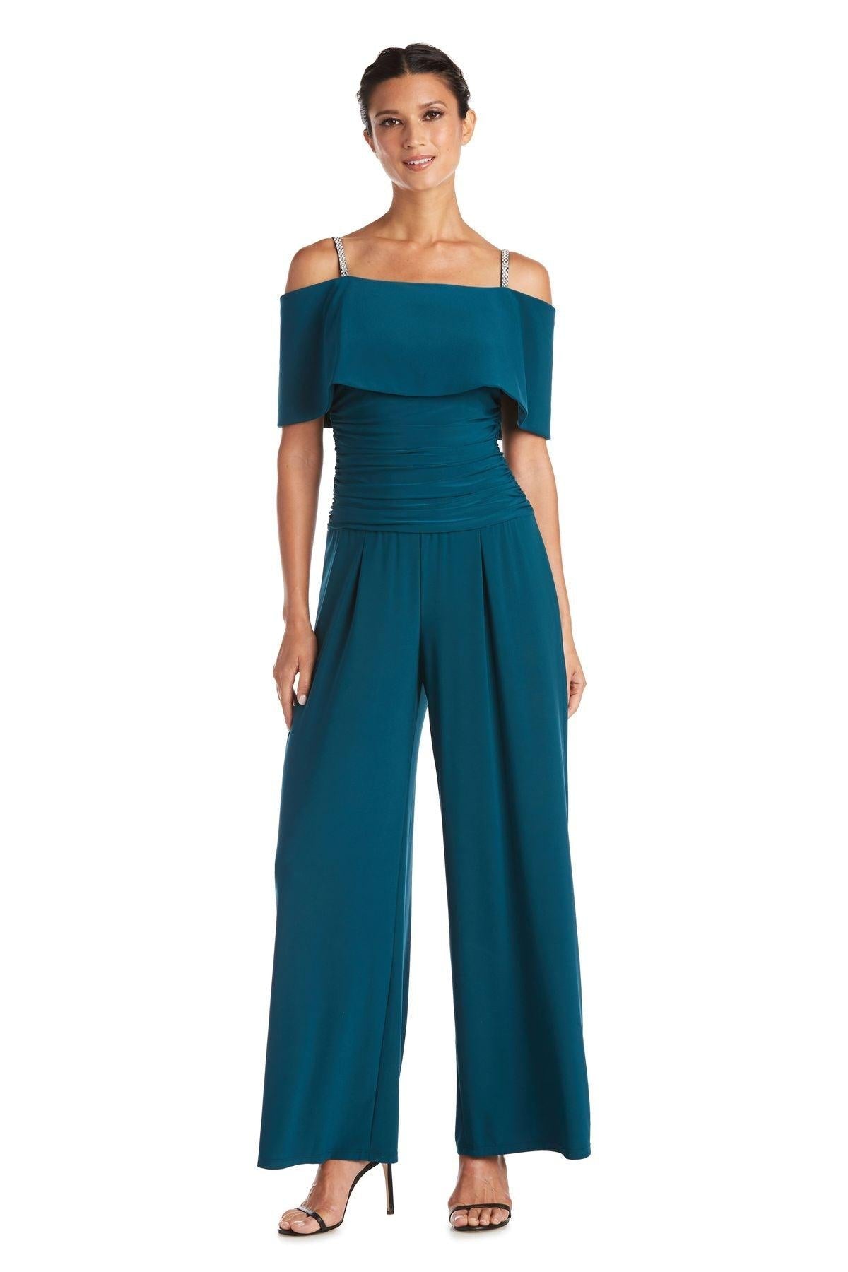 R&M Richards Petite Off Shoulder Jumpsuit 5982P | The Dress Outlet