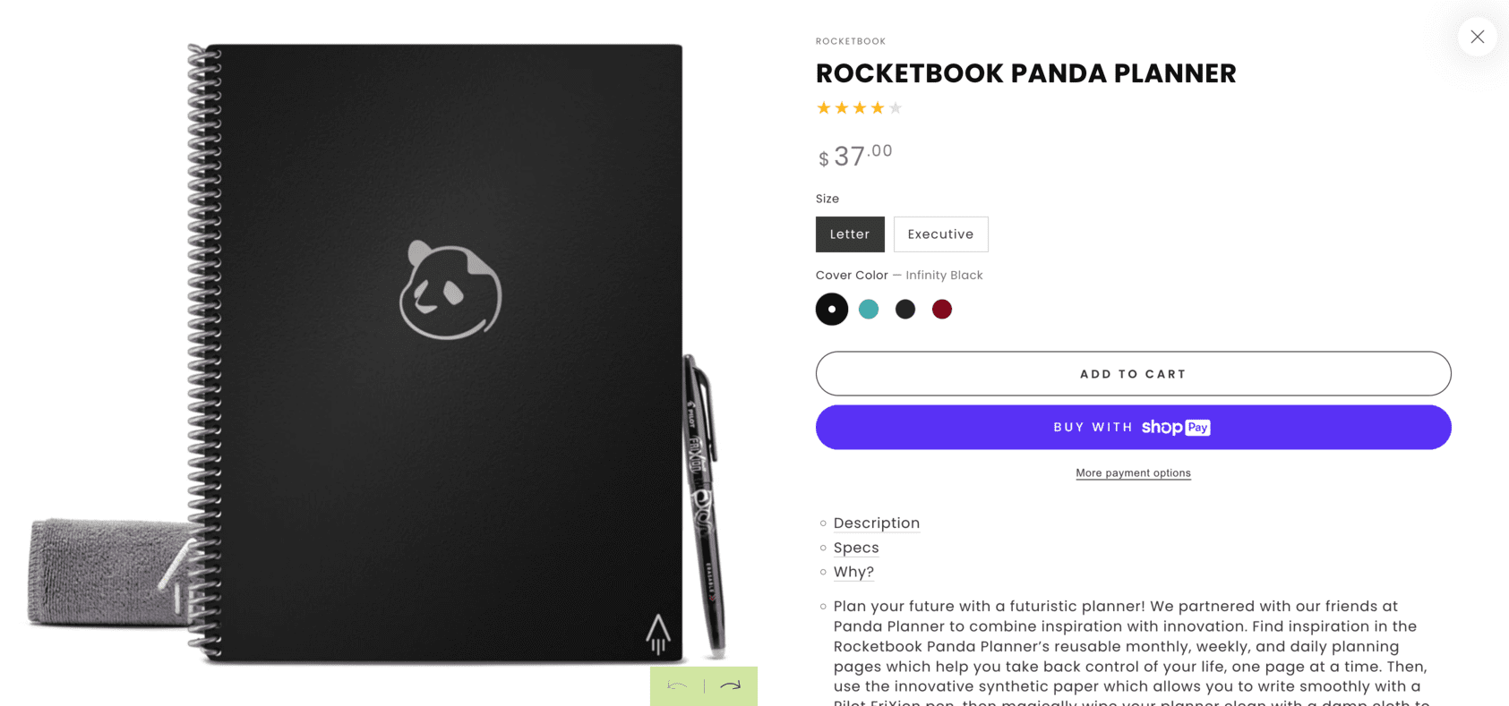 Rocketbook Product Detail Page Buy With Button