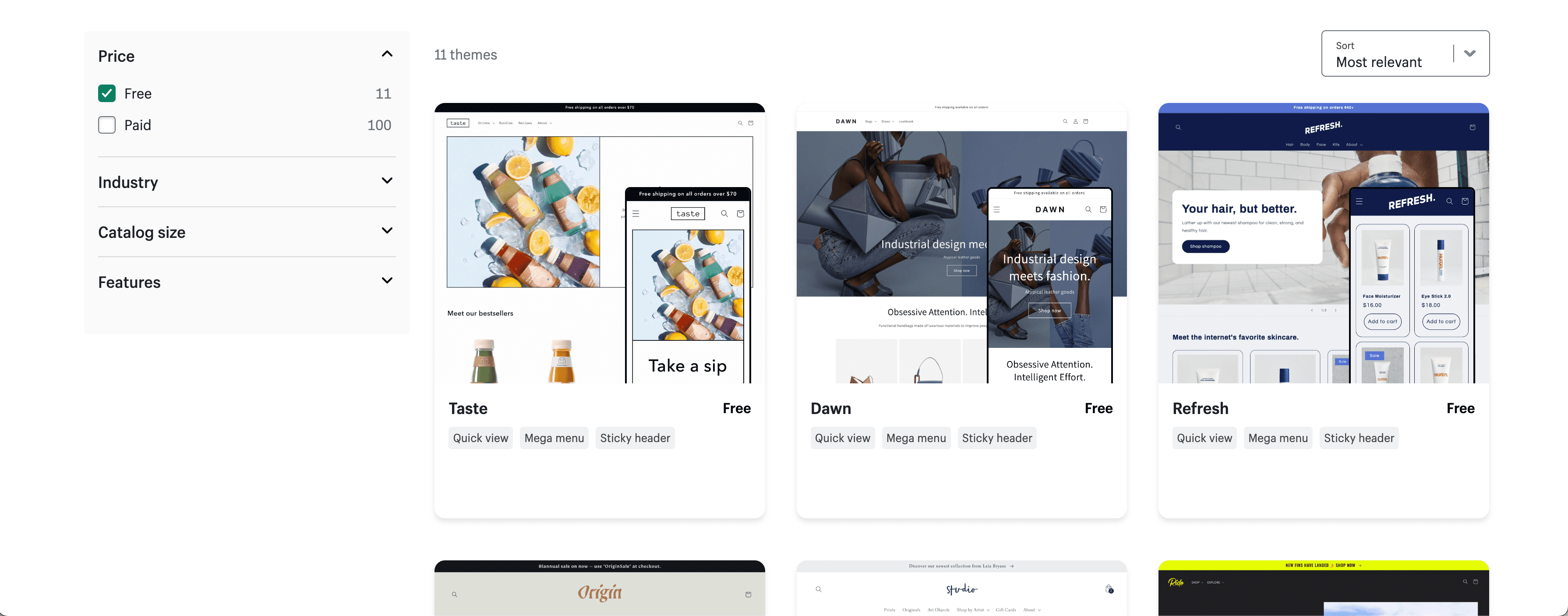 Screenshot of the Shopify Theme Store