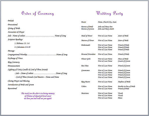 free printable wedding program templates for word