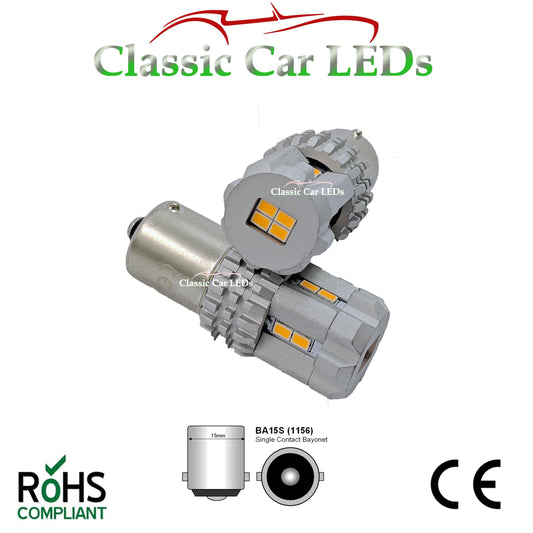 12V BA15S WHITE 21W LED 4014 SMD BULB CLASSIC / CANBUS P21W GLB382 –  Classic Car LEDs Ltd