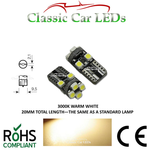 20MM LENGTH T10 LED ERROR FREE CANBUS 8 SMD BRIGHT WHITE W5W 501 – Classic  Car LEDs Ltd