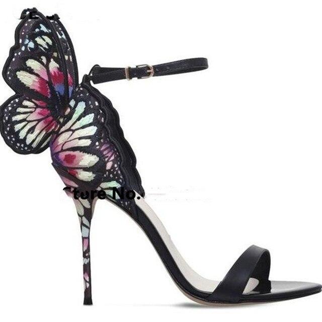 Mstacchi Fashion Woman Shoes Genuine Leather Open-toed Butterfly Party Shoes Spring Summer New Color Mixture Wing Sandals Lady