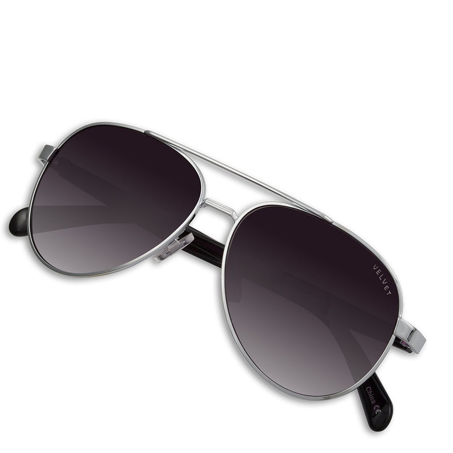 Velvet Eyewear Bonnie in Silver Aviator woman's Sunglasses 100 UV