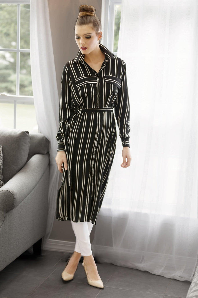 black striped shirt dress