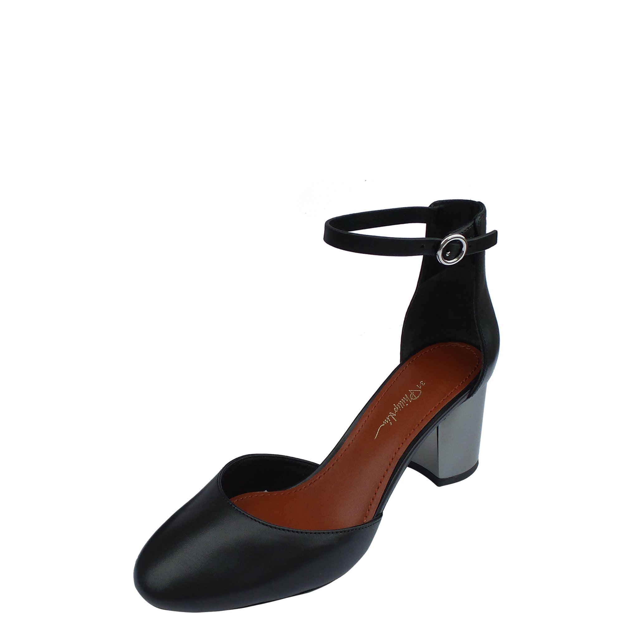 black block heel pumps with ankle strap