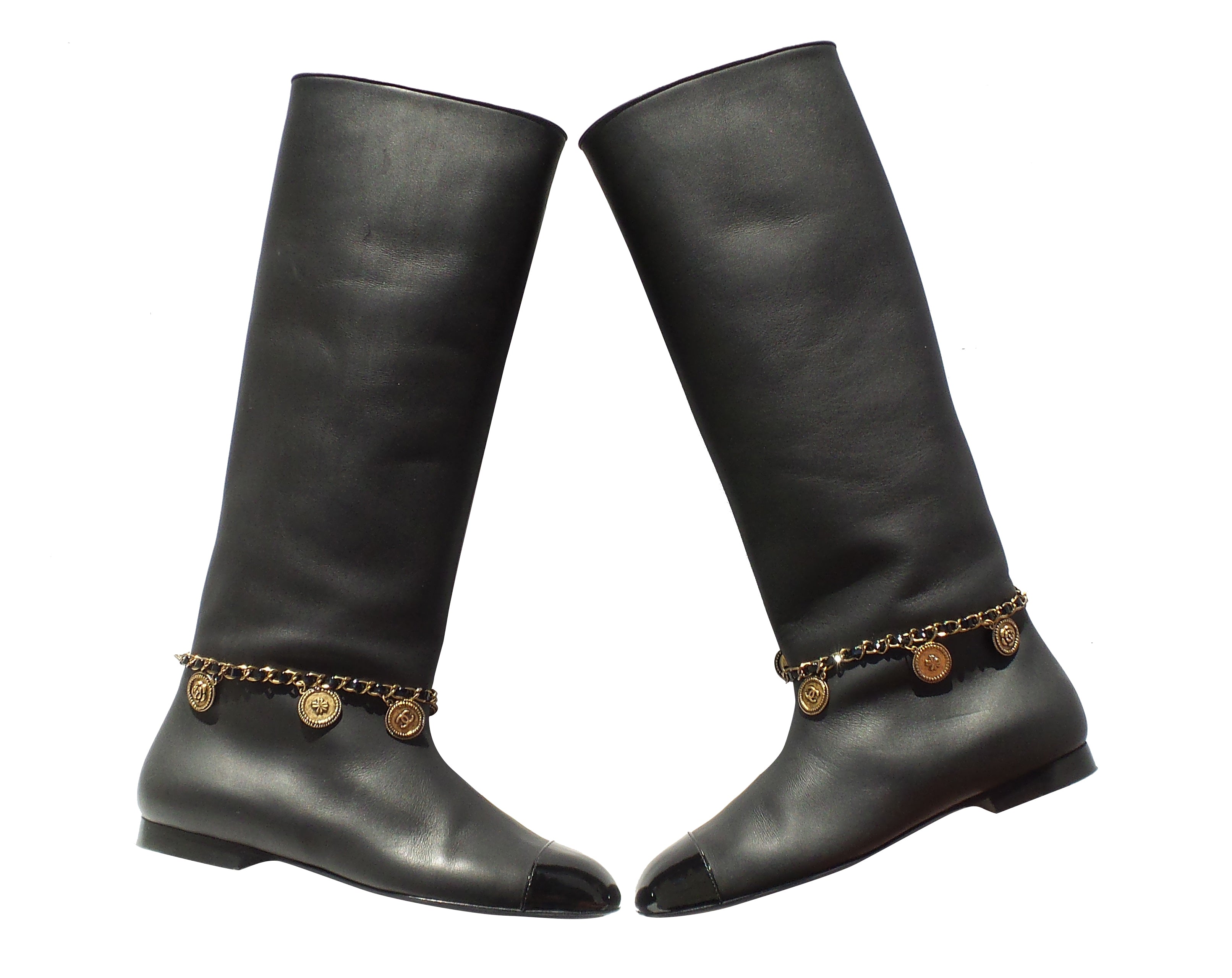 chanel black leather boots