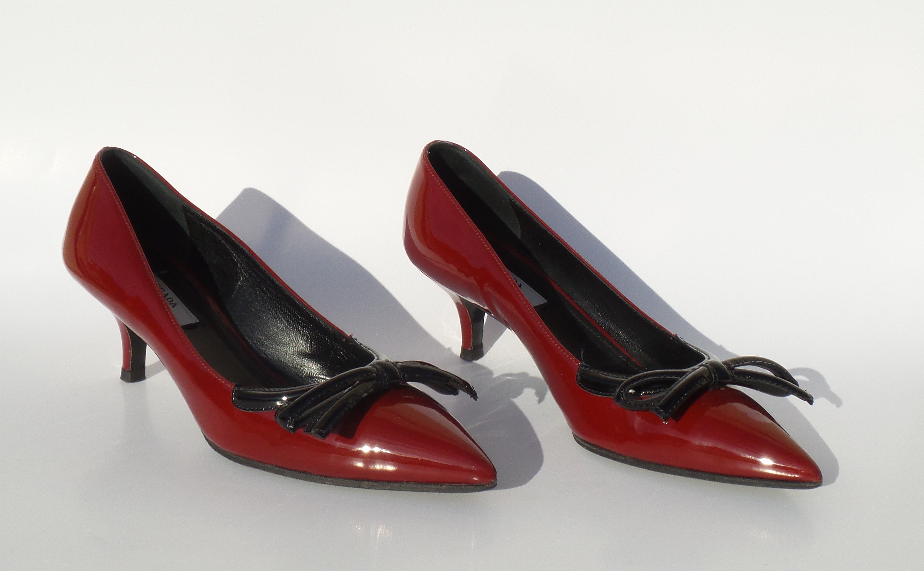 PRADA Burgundy Red Patent Leather Black 