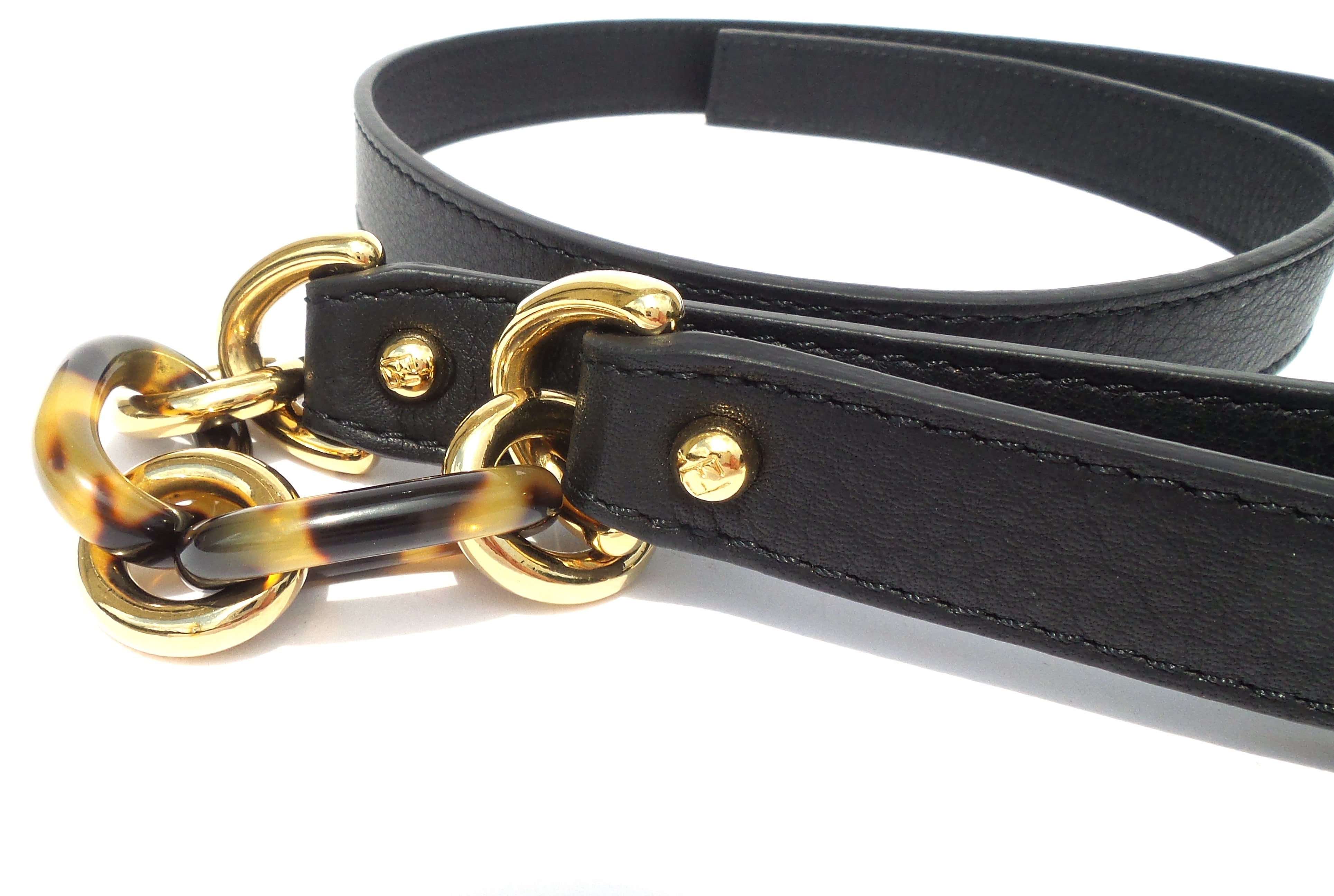 'Sold' FENDI Black Leather Tortoise Gold Tone Link Chain FF Double D-R ...