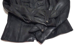 ELIE TAHARI Bergdorf Goodman Black Leather Pleated Grosgrain Trim Zip Jacket XS
