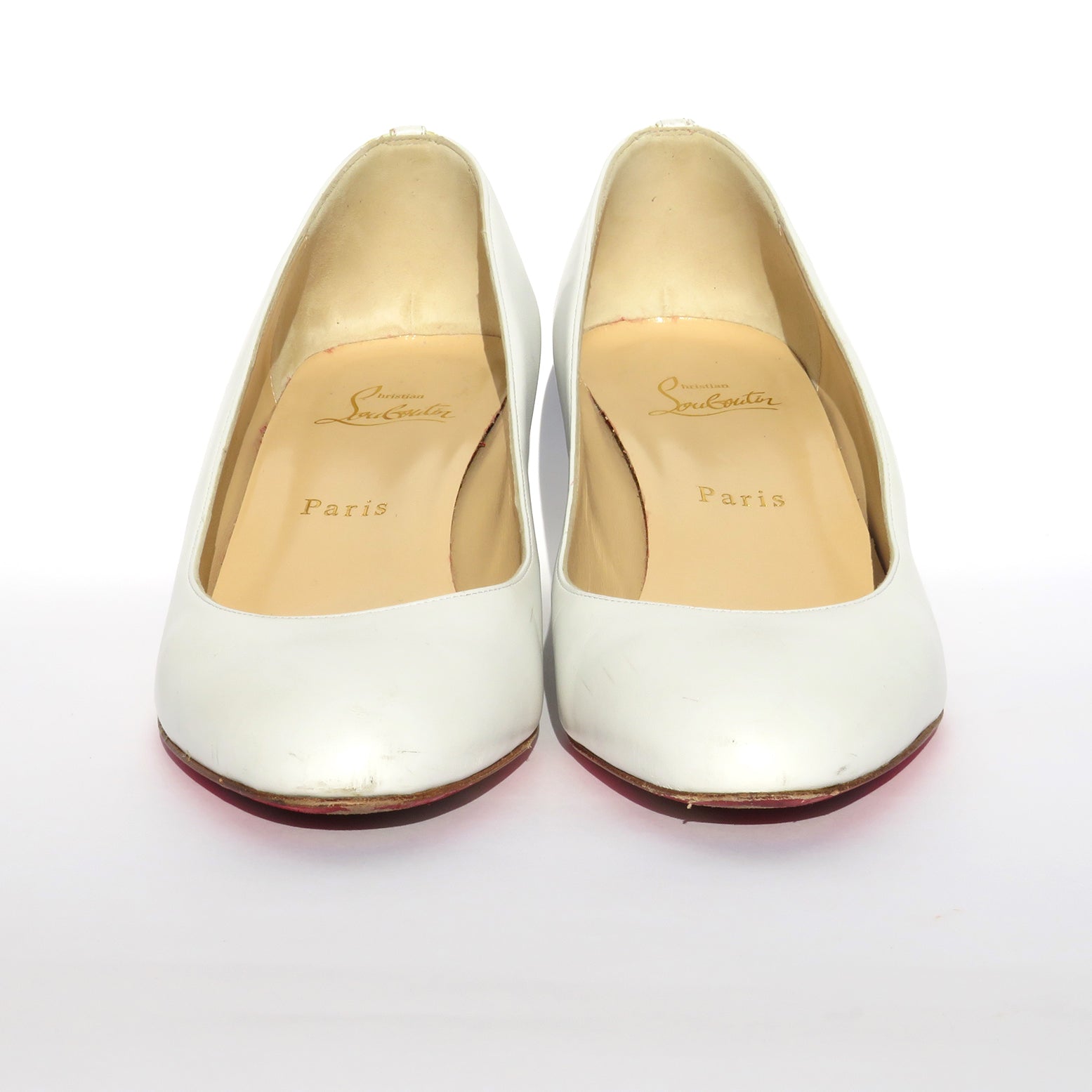 'Sold' CHRISTIAN LOUBOUTIN Peanut 45 White Leather Round Toe Covered W ...