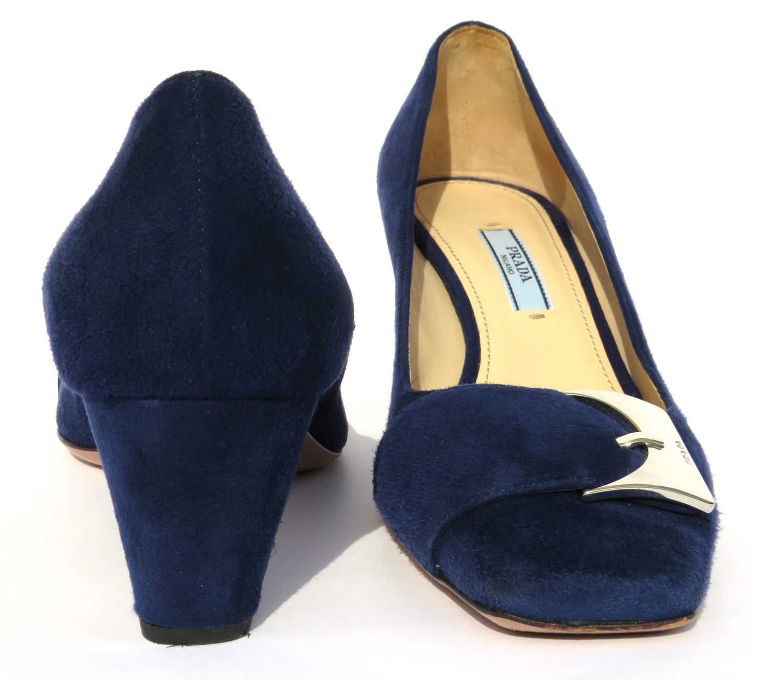 prada blue suede pumps