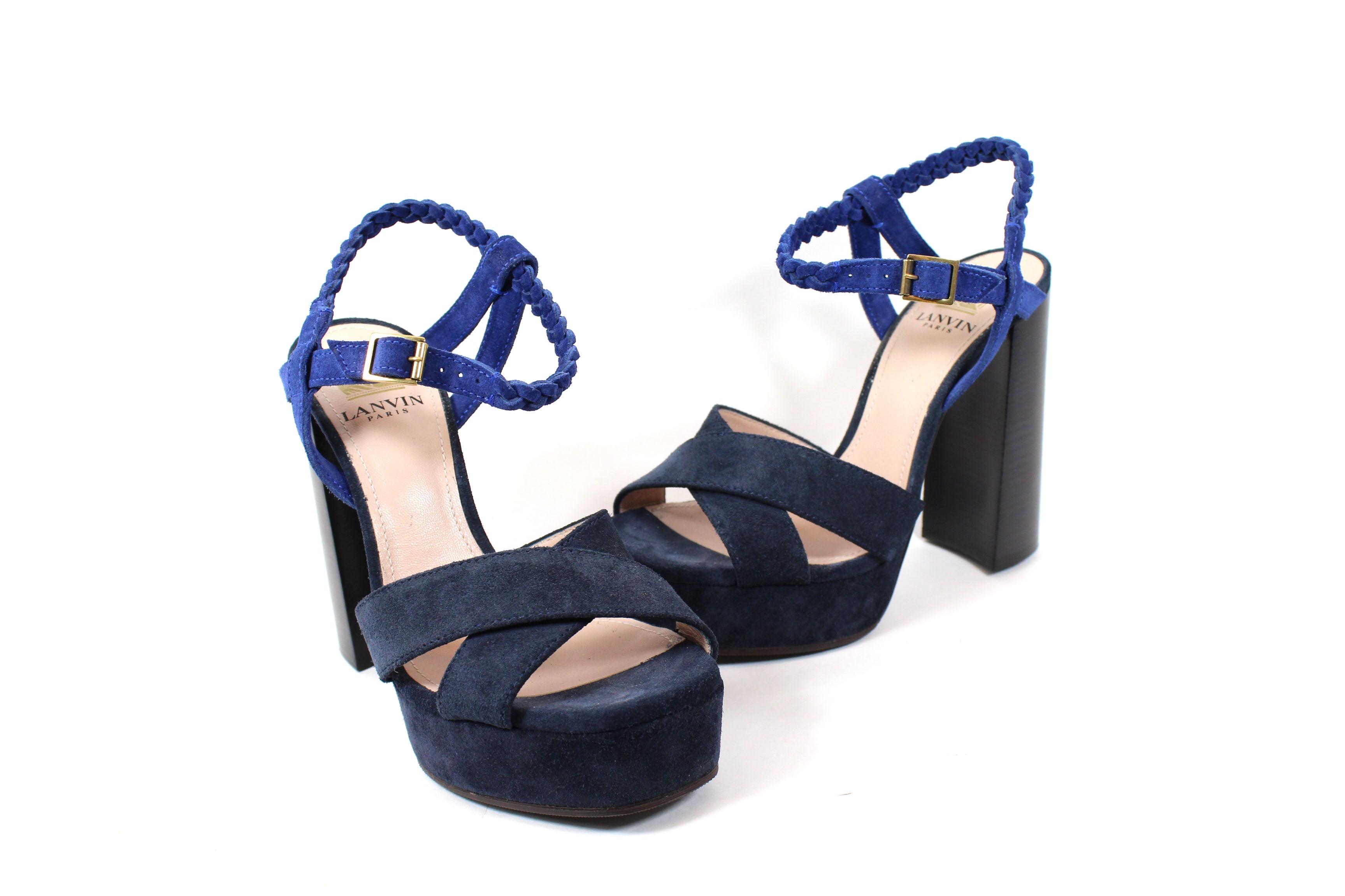 chunky navy blue heels