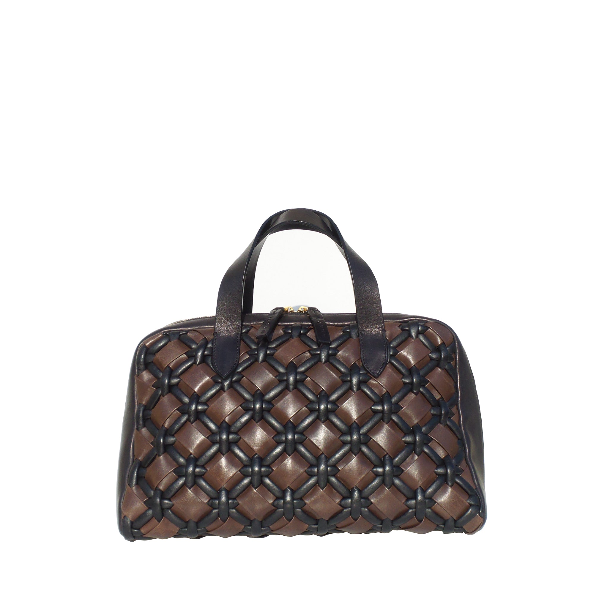 Sold Marni Ss12 Brown Black Braided Woven Leather Top Zip Satchel Bo Encore Resale Com