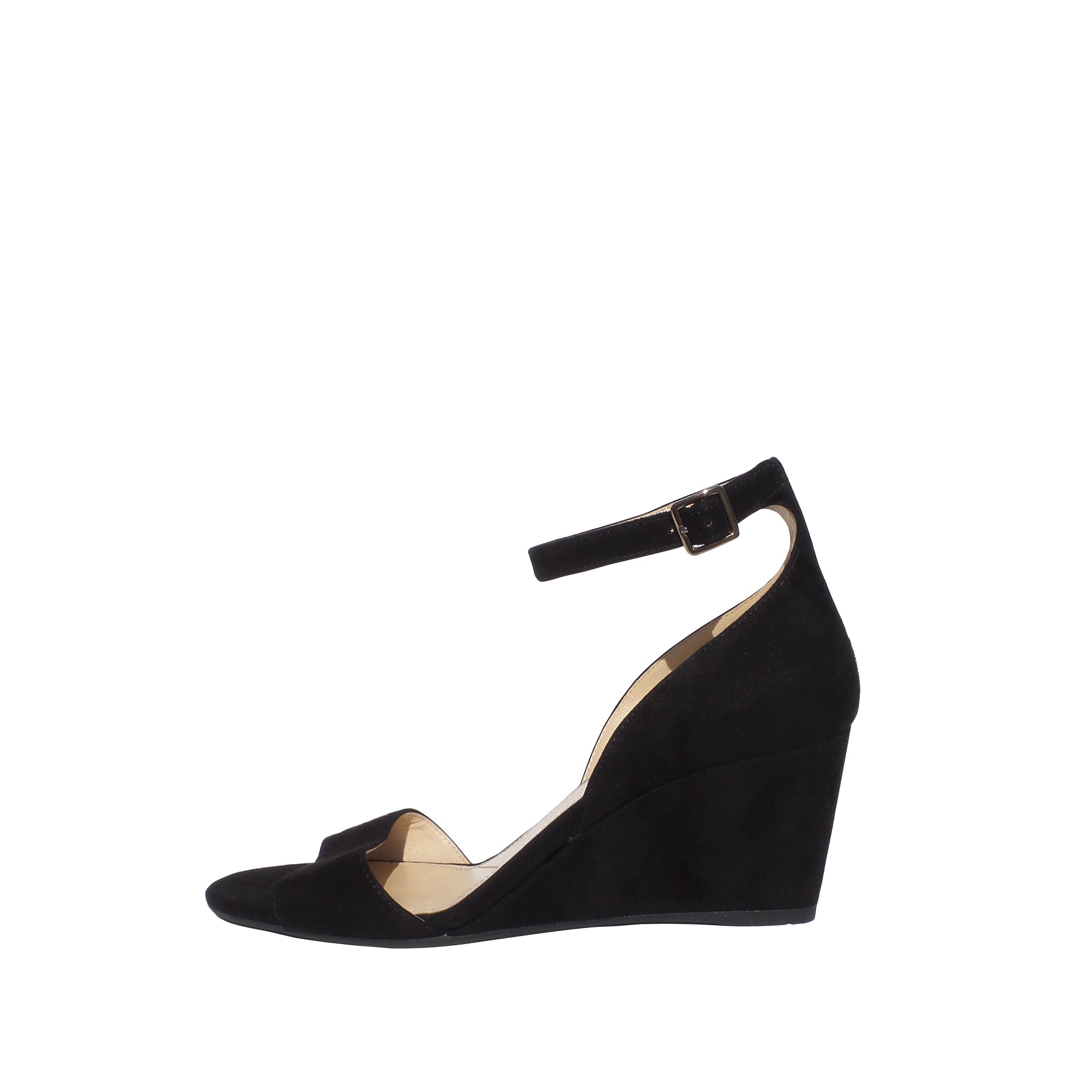 black wedge with ankle strap