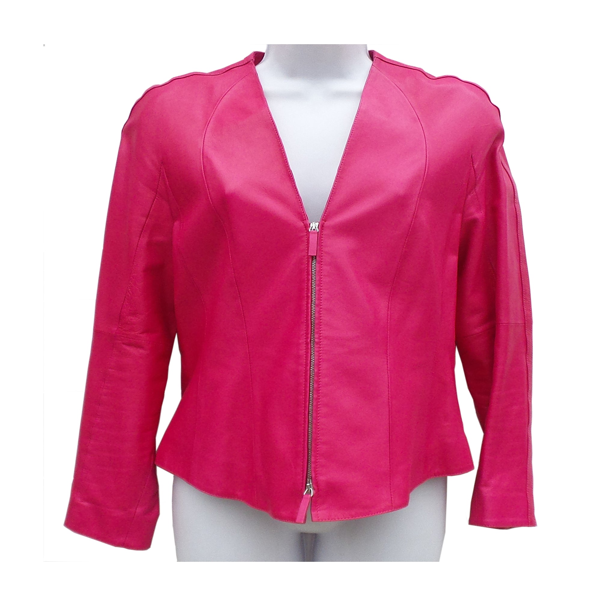 Sold' GIORGIO ARMANI Dark Pink Magenta Fuchsia Zip Leather Blazer Jac –  Encore 