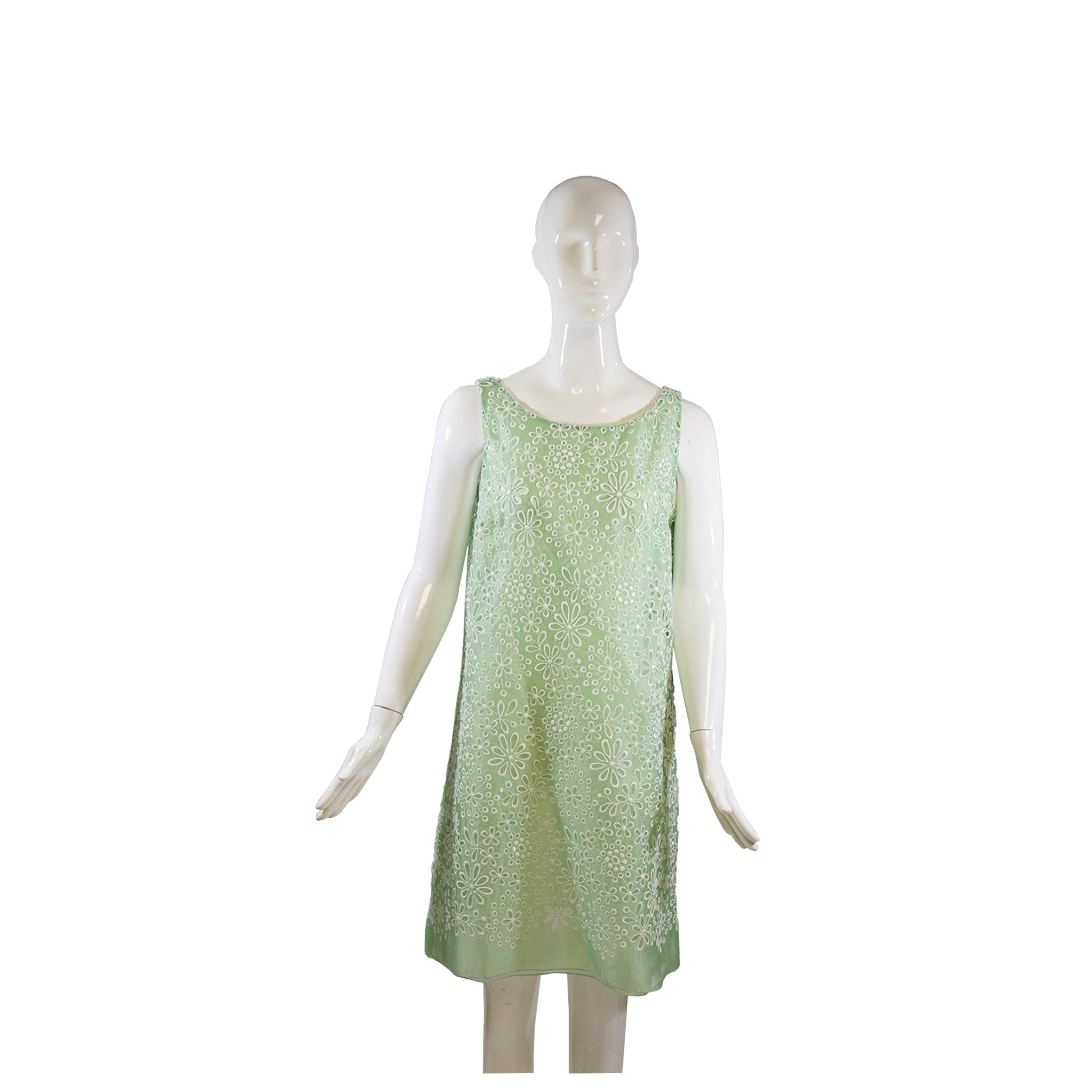 PRADA Light Mint Green White Floral Eyelet Embroidered Silk Sleeveless –  Encore 