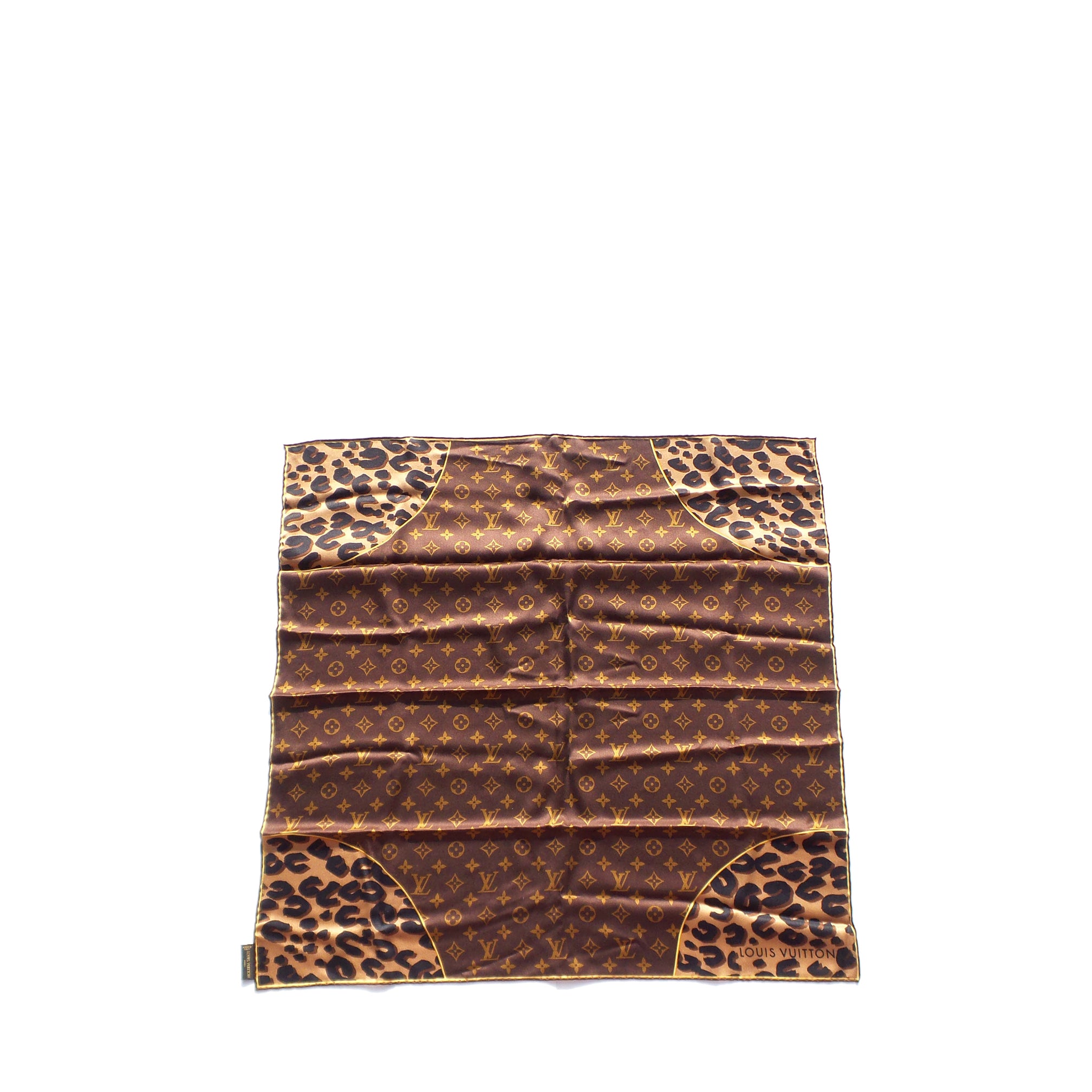 Louis Vuitton Monogram Flower Leopard Print Square Brown Silk