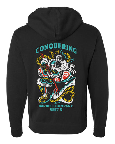 Conquer - Samurai - on Black Pullover Hoodie