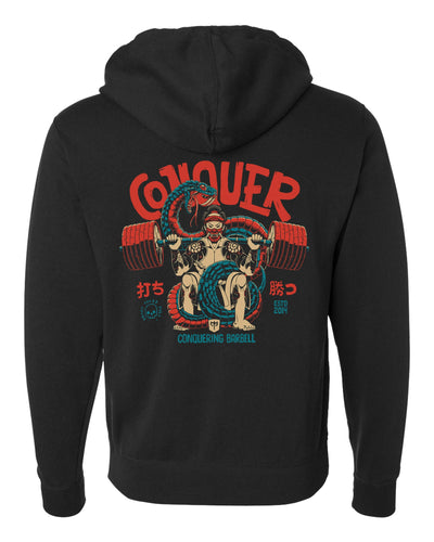 Conquer - Bushido - on Black Pullover Hoodie - Conquering Barbell
