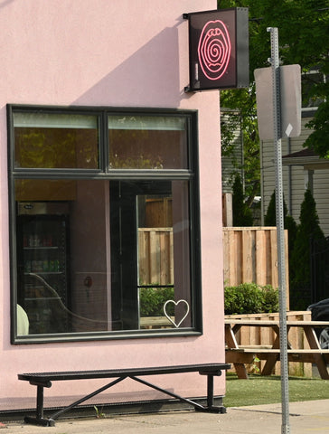 Blondie's Pizza signature pink storefront