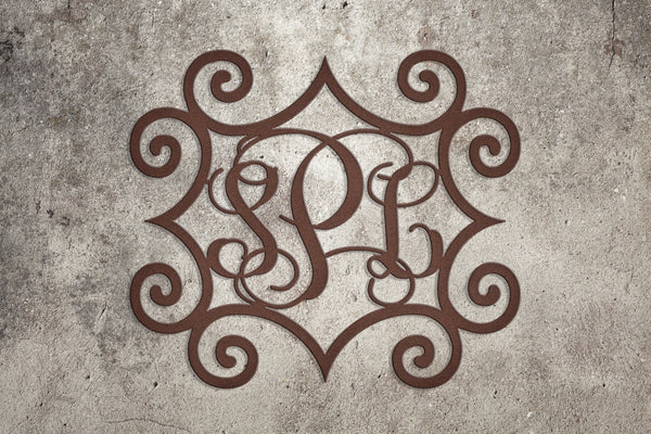 Wrought Iron Inspired Metal Wall Art with Three Monogrammed Initials - Sam's Metal Works