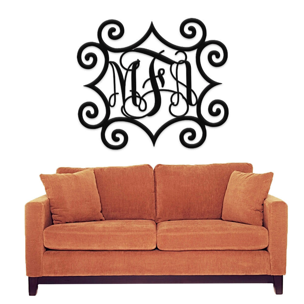 Wrought Iron Inspired Metal Wall Art with Three Monogrammed Initials – Sam&#39;s Metal Works