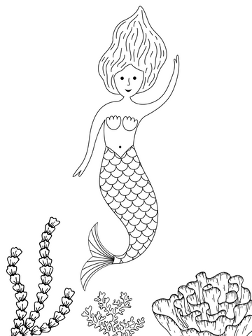 Mermaid coloring page waving