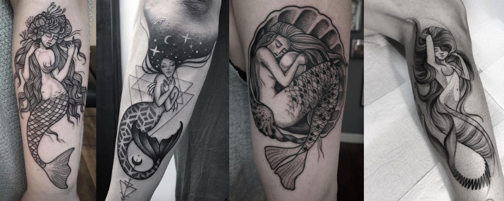 Black and white mermaid tattoo