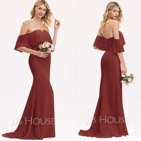 Mermaid Off-the-Shoulder Sweep Train Chiffon Bridesmaid Dress